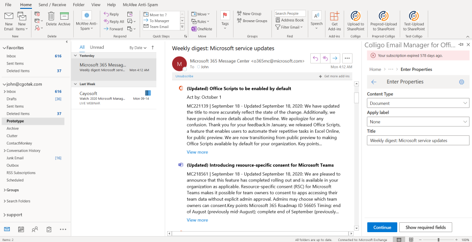 screenshot of Email Manager for Microsoft 365